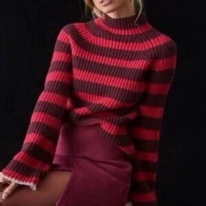 Abthropologie Maeve Red / Pink  Striped Turtleneck Sweater. Size M